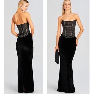 RETROFETE Mariah Strapless Bustier Beaded Chain Embellished Maxi Dress Size XS